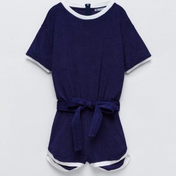 Zara Navy Blue Toweling Playsuit NWT - Picture 1 of 2